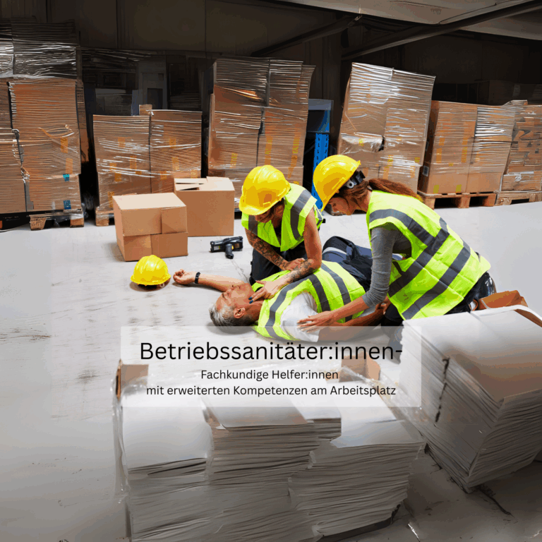 Betriebssanitäter:innen leisten nach einem Arbeitsunfall erweiterte Erste Hilfe
