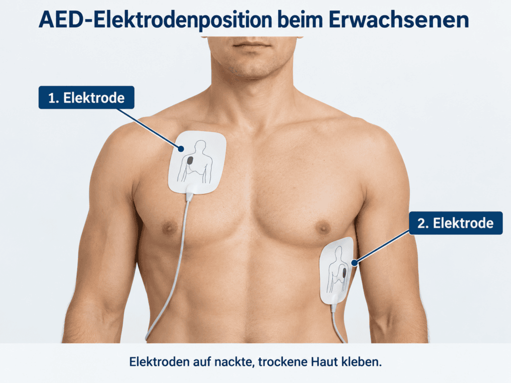 Elektroden auf nackter, trockener Haut beim Erwachsenen.