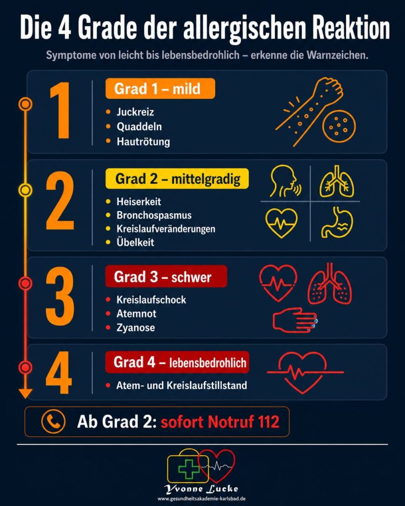 4 Grade der Anaphylaxie (allergischen Reaktion)