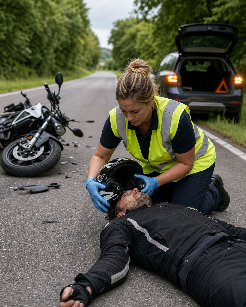 Bei einem bewusstlosen Biker MUSS der Helm abgenommen werden - sonst droht Erstickungsgefahr!