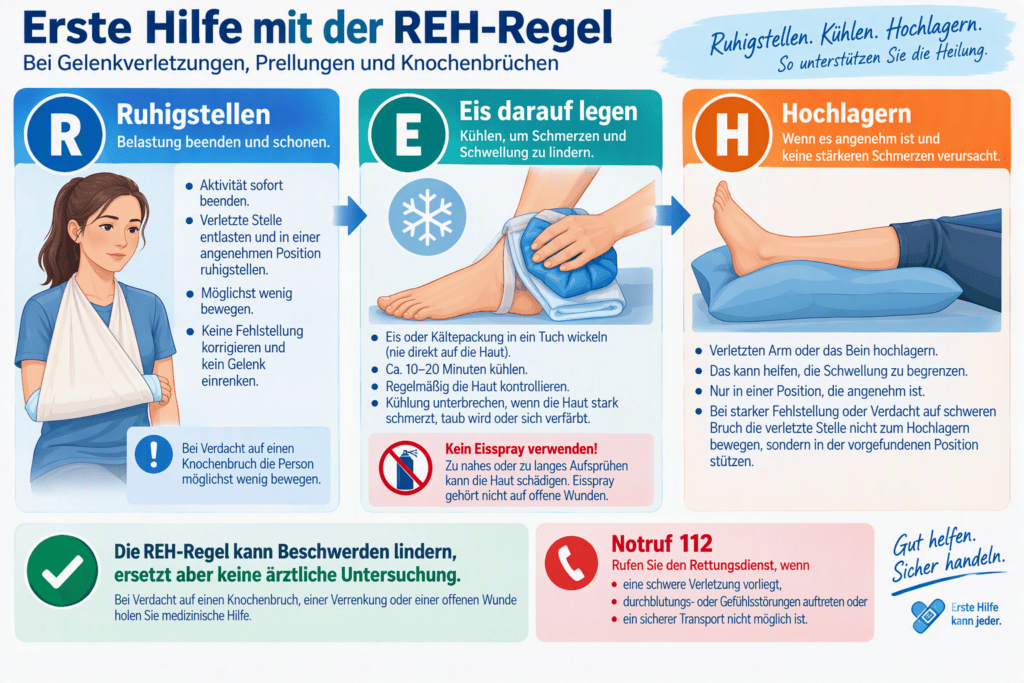 Erste Hilfe bei Knochenbruch und Gelenkverletzung